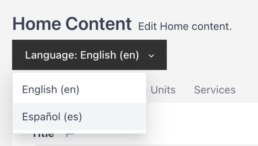 Selector Language de Home Content