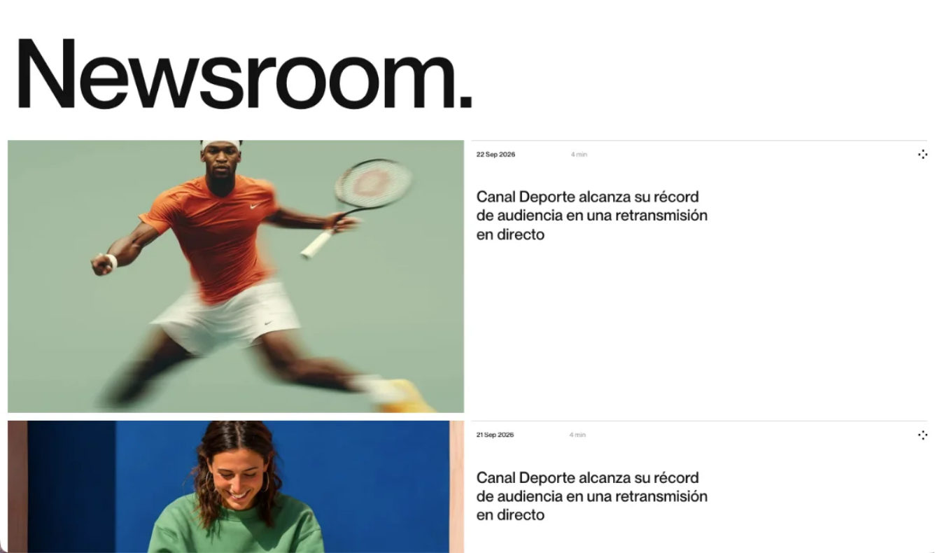 Listado de noticias en la web