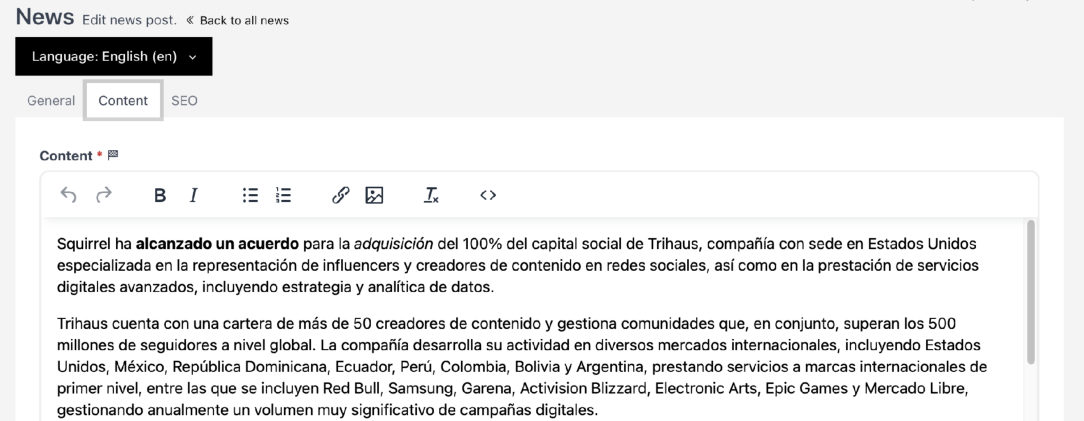 Editor del cuerpo de la noticia